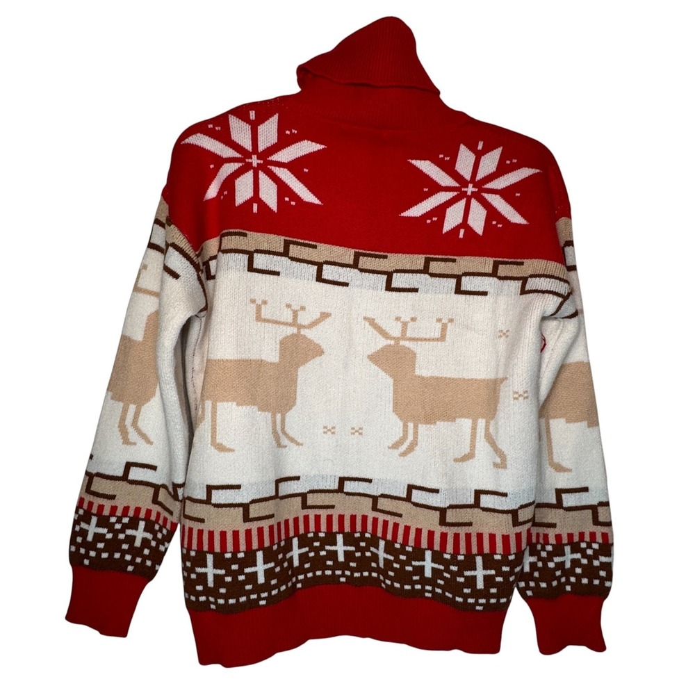 NEW Christmas Holiday Red Turtleneck Sweater Womens Small Elk Snow Lot of 2 FLAW - Picture 2 of 16